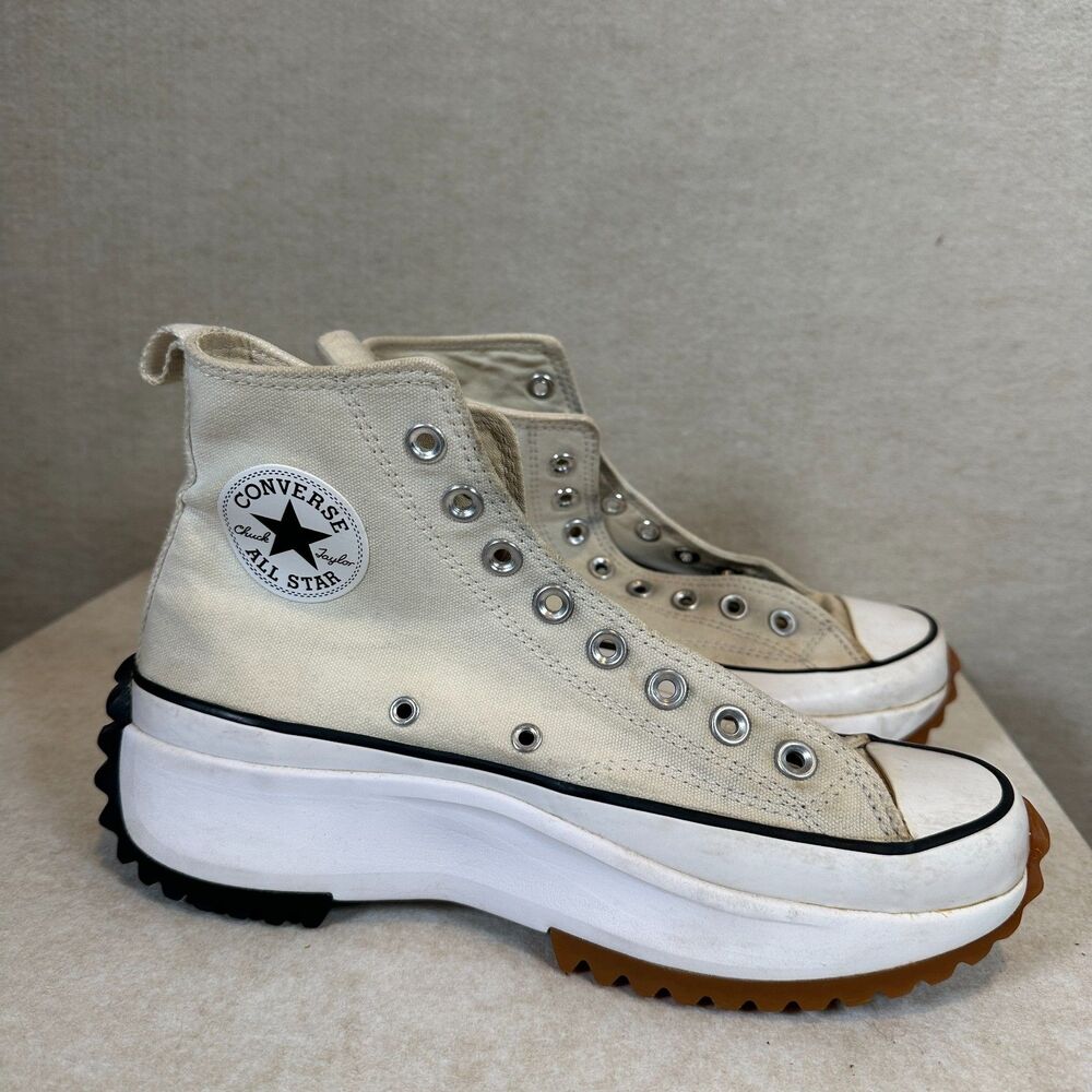 Converse Run Star Hike White Platform High Tops Womens 9 Mens 7.5 No Laces